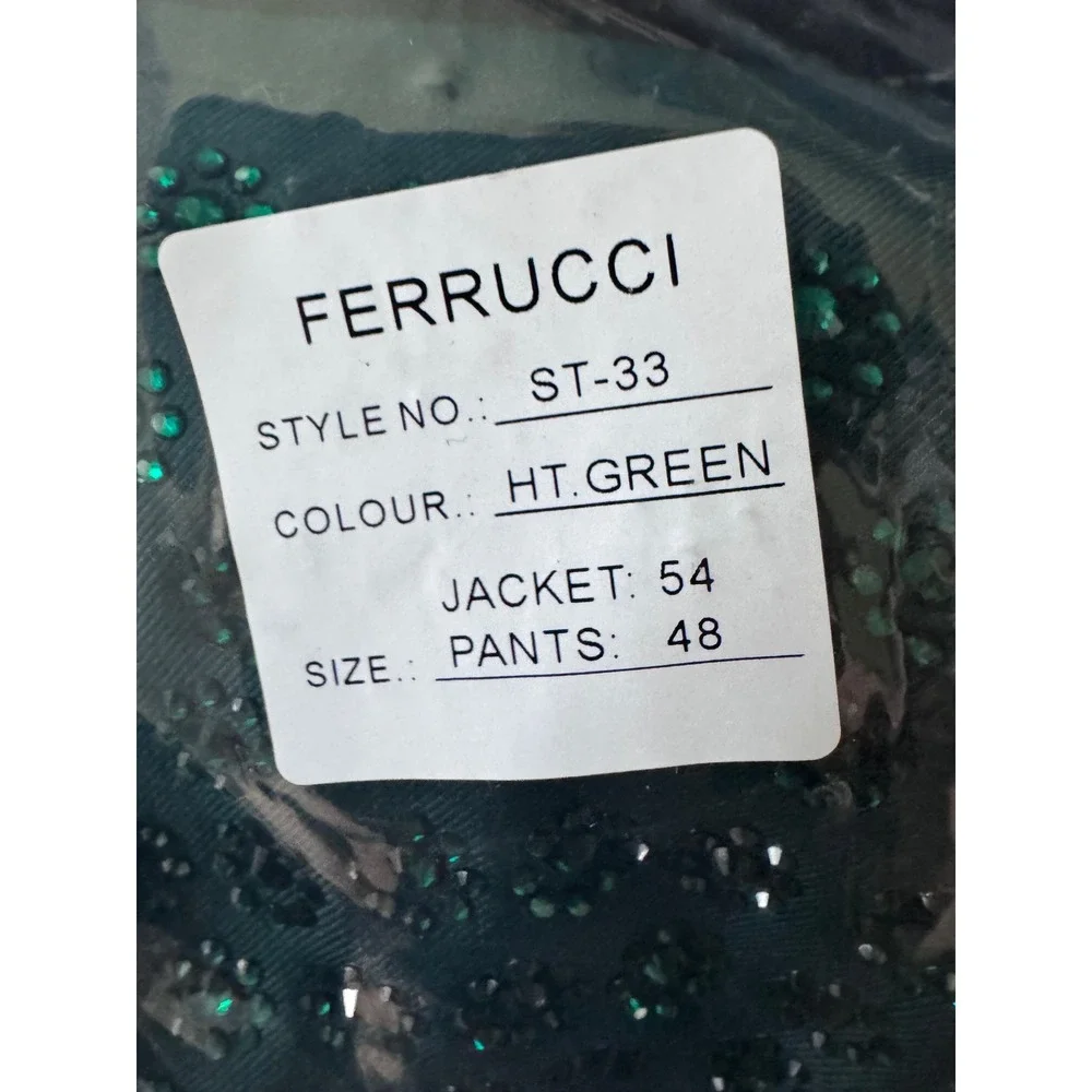 Ferrucci HT Green Beaded Tuxedo Suit Shawl Lapel Men Size 54 Jacket 48 Pants